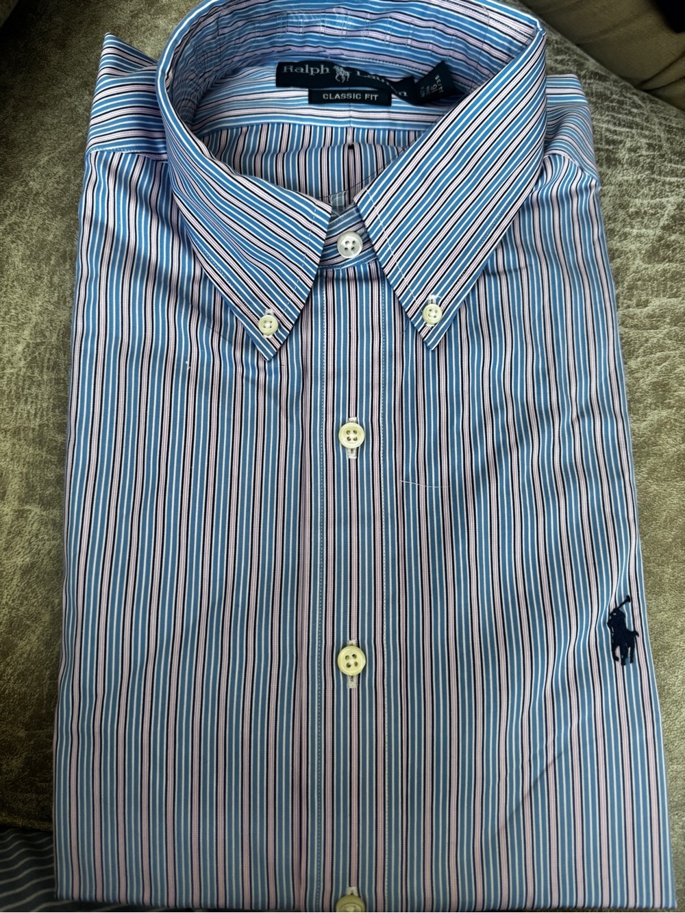 NEW NWT Size 16 33/35 Ralph Lauren Blue Pink Multi-Stripe Classic Dress Shirt